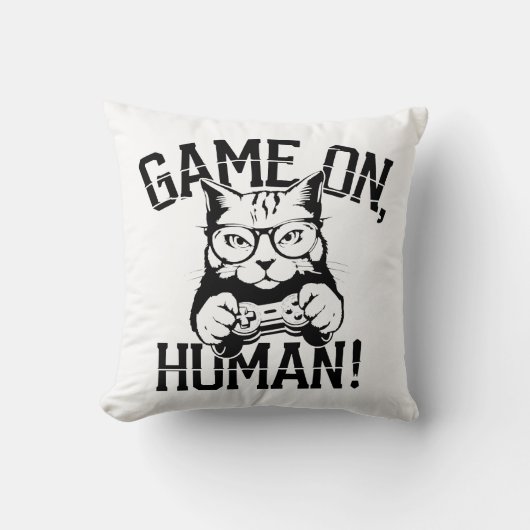 ゲーマー猫デザインゲームon人間 – かわいいおもしろい猫 クッション (正面)
