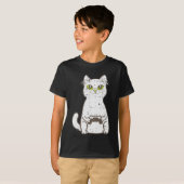 ゲーマー猫ビデオゲームコントローラかわいいゲームギークG Tシャツ (正面フル)