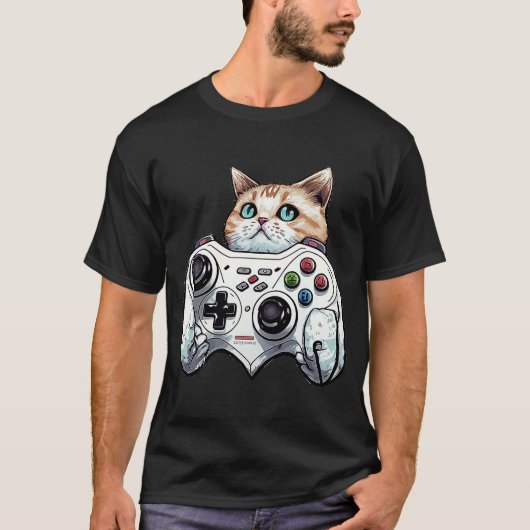 ゲーマー猫ビデオゲームコントローラーかわいい子猫A Tシャツ (正面)