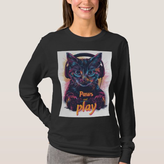 ゲーマー猫レベルアップ Tシャツ (正面)
