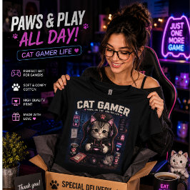 ゲーマー猫Tシャツ | かわいいゲーミングキャットデザインのシャツ トライブレンドＴシャツ