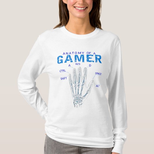 ゲーマー用キーボード スケルトンの手の解剖図 Tシャツ (正面)