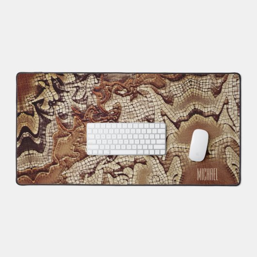 ゲーマー男らしモザイクパーソナライズされたブラウン デスクマット (キーボード&マウス)