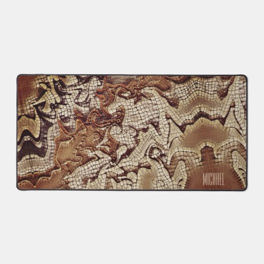 ゲーマー男らしモザイクパーソナライズされたブラウン デスクマット (正面)