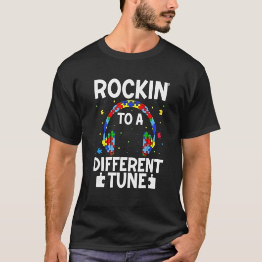 ゲーマー男子の自閉症のための別の曲に合わせて揺れる Tシャツ (正面)