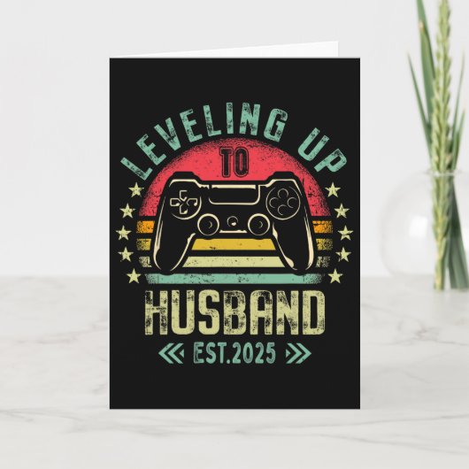 ゲーマー花婿のためのエンゲージメントTシャツ レベルアップして夫に カード (正面)