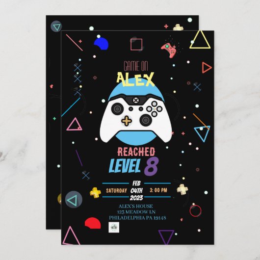 ゲーマー誕生日の招待状 招待状 (正面/裏面)