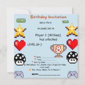 ゲーマー誕生日招待状 - レトロピクセルビデオゲーム (正面)