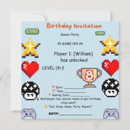 ゲーマー誕生日招待状 - レトロピクセルビデオゲーム