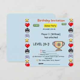 ゲーマー誕生日招待状 - レトロピクセルビデオゲーム 案内状