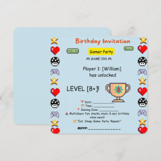 ゲーマー誕生日招待状 - レトロピクセルビデオゲーム 案内状