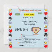 ゲーマー誕生日招待状 - レトロピクセルビデオゲーム 案内状 (正面)