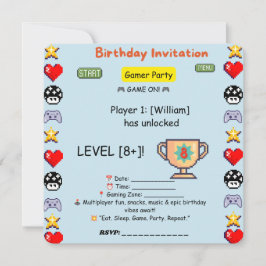 ゲーマー誕生日招待状 - レトロピクセルビデオゲーム 案内状