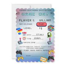 ゲーマー誕生日招待状 - レベルアップパーティーカード