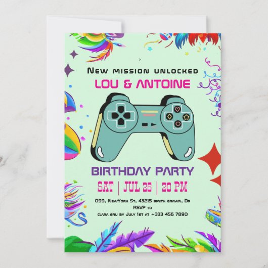 ゲーマー誕生日招待状 招待状 (正面)