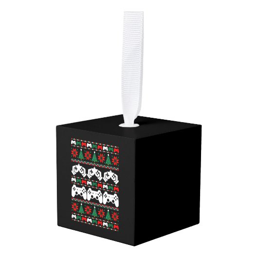 ゲーマー醜いクリスマスセーター キューブオーナメント (正面アングル)