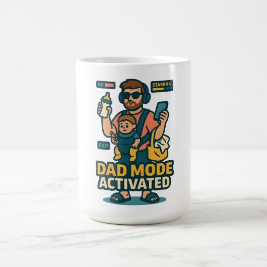 ゲーマー風の親バカデザイン Dad Mode Activated コーヒーマグカップ (中央)