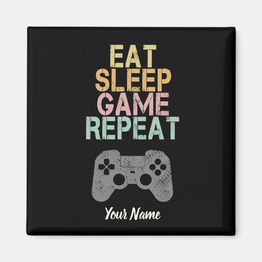 ゲーマー食べのスリープゲームリピートことわざギフト マグネット (正面)