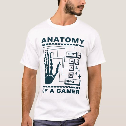 ゲーマー骨格手のWASD解剖学が面白い Tシャツ (正面)
