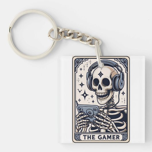 ゲーマー骸骨タロットカードTシャツ キーホルダー (正面)
