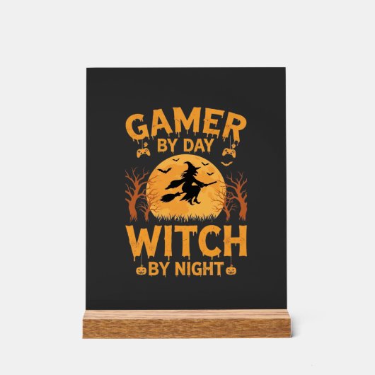 ゲーマー魔女ハロウィンゲームデザイン アクリルサイン (正面)