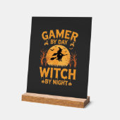 ゲーマー魔女ハロウィンゲームデザイン アクリルサイン (傾斜)