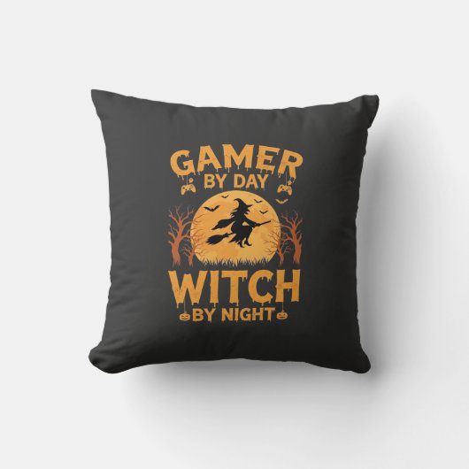 ゲーマー魔女ハロウィンゲームデザイン クッション (正面)