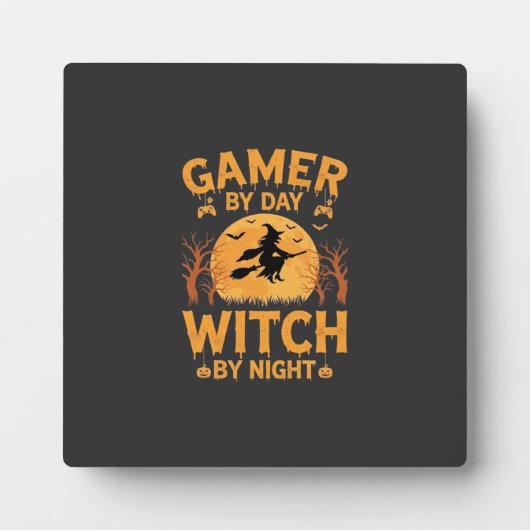 ゲーマー魔女ハロウィンゲームデザイン フォトプラーク (正面)