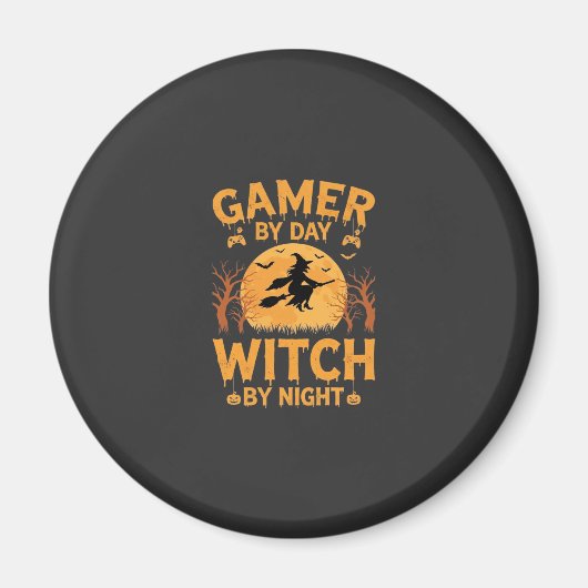 ゲーマー魔女ハロウィンゲームデザイン マグネット (正面)