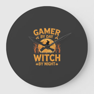 ゲーマー魔女ハロウィンゲームデザイン ラージ壁時計