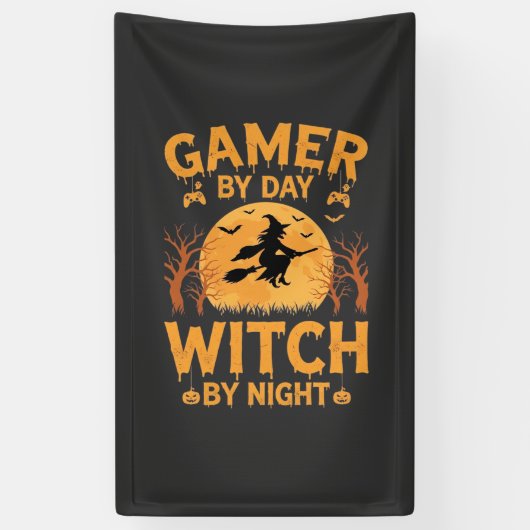 ゲーマー魔女ハロウィンゲームデザイン 横断幕 (縦)