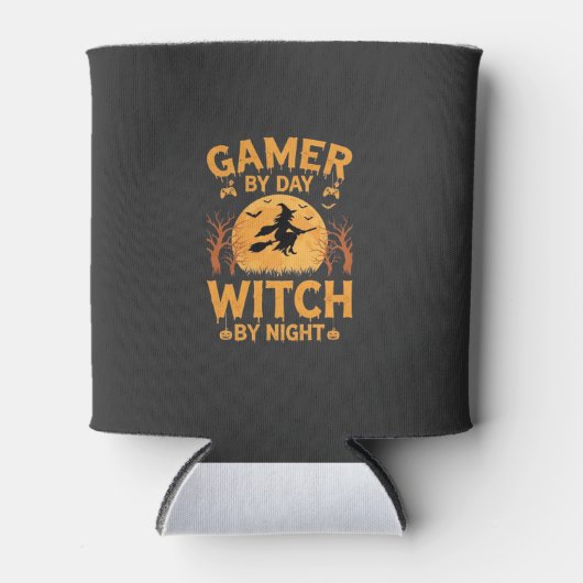 ゲーマー魔女ハロウィンゲームデザイン 缶クーラー (正面)