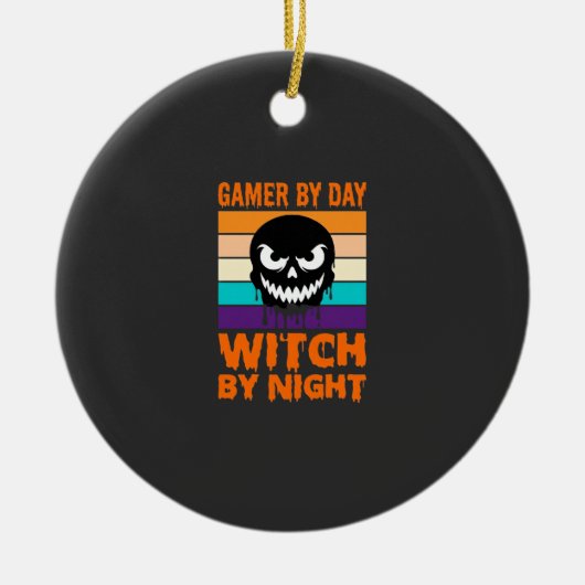 ゲーマー魔女ハロウィンリトロスカル セラミックオーナメント (正面)