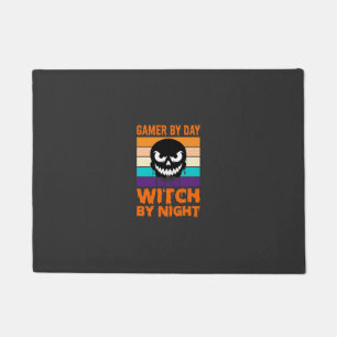 ゲーマー魔女ハロウィンリトロスカル ドアマット