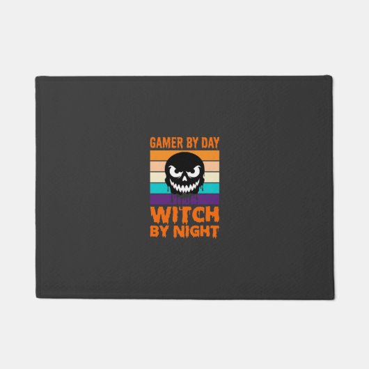 ゲーマー魔女ハロウィンリトロスカル ドアマット (正面)