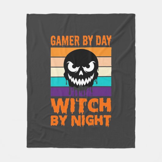 ゲーマー魔女ハロウィンリトロスカル フリースブランケット (正面)