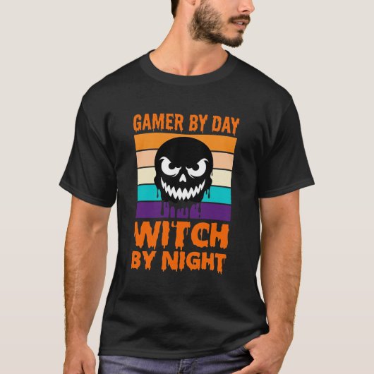 ゲーマー魔女ハロウィンリトロスカル Tシャツ (正面)