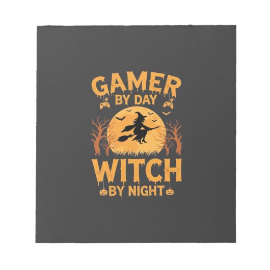 ゲーマー魔女ハロウィーンゲームデザイン ノートパッド (正面)