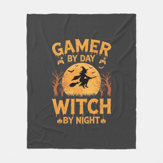 ゲーマー魔女ハロウィーンゲームデザイン フリースブランケット (正面)
