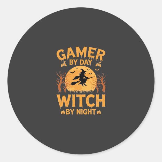 ゲーマー魔女 ハロウィーン ゲーミングデザイン ラウンドシール (正面)
