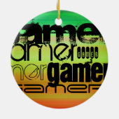 ゲーマー鮮やか、緑、オレンジ、黄 セラミックオーナメント (裏面)