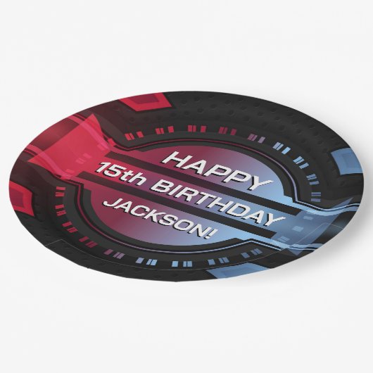 ゲーマー15thハッピーバースデー紙プレート ペーパープレート (アングル)