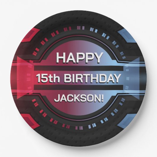ゲーマー15thハッピーバースデー紙プレート ペーパープレート (正面)