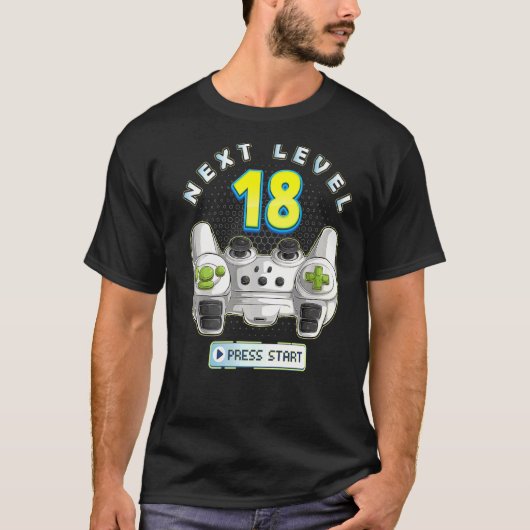 ゲーマー18誕生日次レベル18ゲームコントローラー Tシャツ (正面)