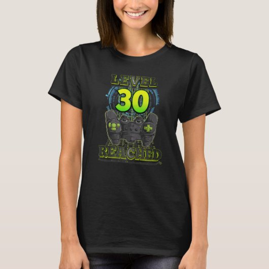ゲーマー30th誕生日レベル30ゲーム男性に到達 tシャツ (正面)
