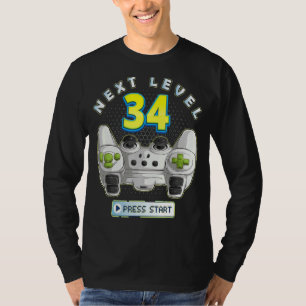 ゲーマー34誕生日次レベル34ゲームコントローラー Tシャツ