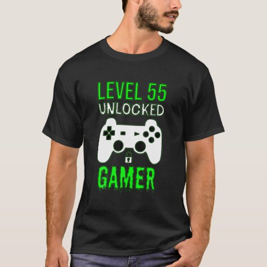 ゲーマー55番目の誕生日おもしろいギフトレベル55ロック解除 Tシャツ (正面)