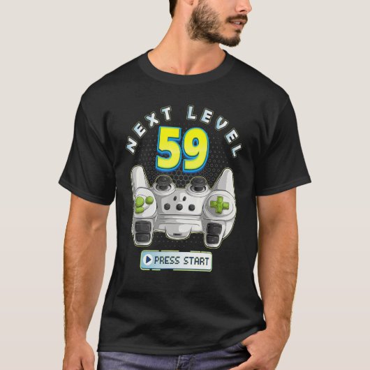 ゲーマー59誕生日次レベル59ゲームコントローラー Tシャツ (正面)
