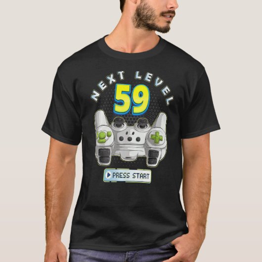 ゲーマー59誕生日次レベル59ゲームコントローラー Tシャツ (正面)