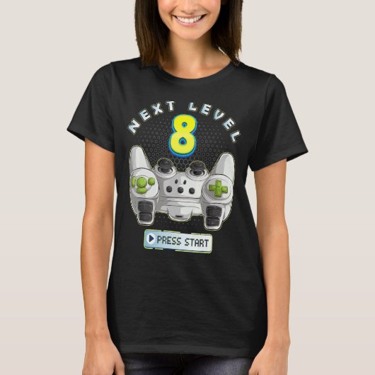ゲーマー8誕生日次レベル8ゲームコントローラーBo Tシャツ (正面)